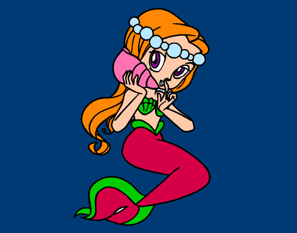 Dibujo Sirena con una caracola pintado por kitamy