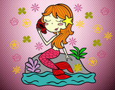 Dibujo Sirena sentada en una roca con una caracola pintado por julybedoll