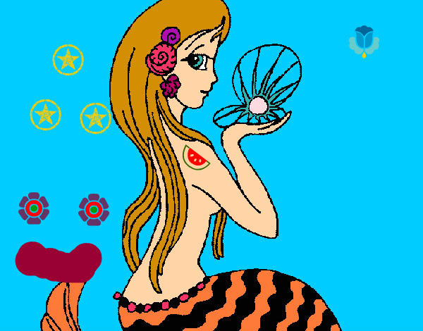 Dibujo Sirena y perla pintado por ursulina