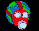 Dibujo Tierra con máscara de gas pintado por NORELVIS