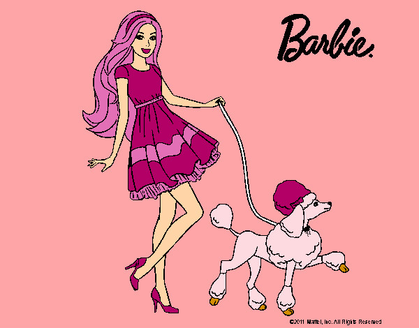 Barbie paseando a su mascota