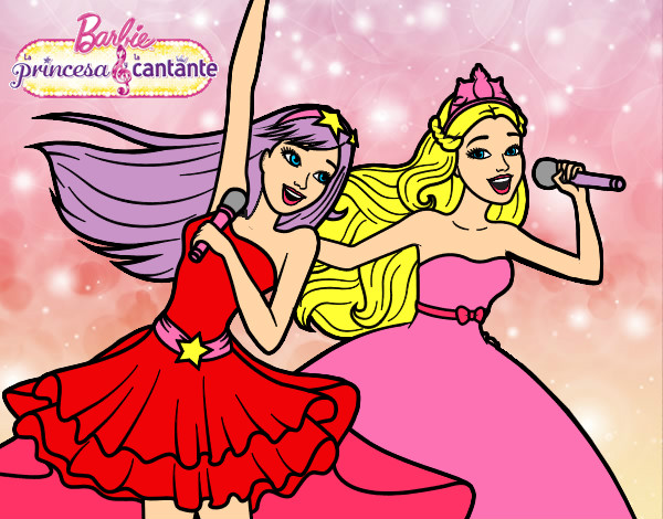 Dibujo Barbie y la princesa cantando pintado por aylen1D