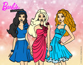 Dibujo Barbie y sus amigas vestidas de fiesta pintado por Brisatello