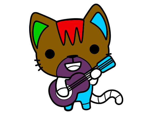 Dibujo Gato guitarrista pintado por koski