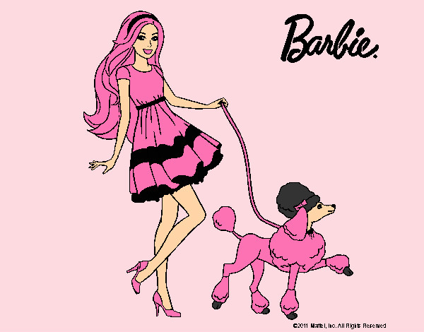 Barbie paseando a su mascota