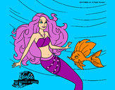 Dibujo Barbie sirena con su amiga pez pintado por amalia