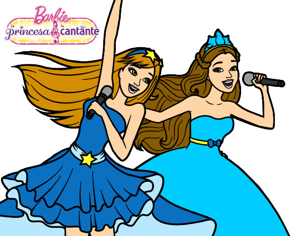 Dibujo Barbie y la princesa cantando pintado por lidia12