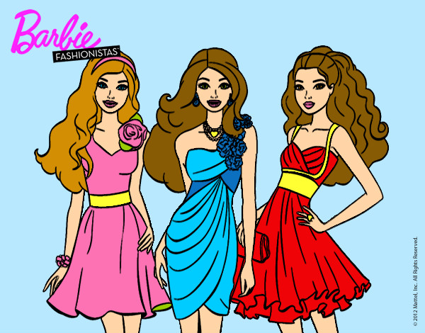 Dibujo Barbie y sus amigas vestidas de fiesta pintado por lidia12
