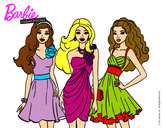 Dibujo Barbie y sus amigas vestidas de fiesta pintado por Lorrayne 