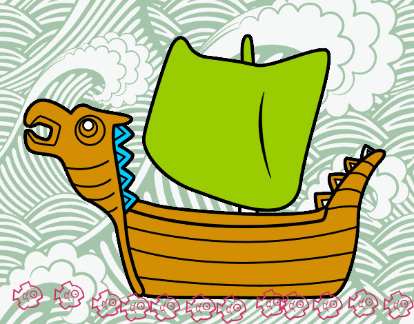 Dibujo Drakken, barco vikingo pintado por Tenochreye
