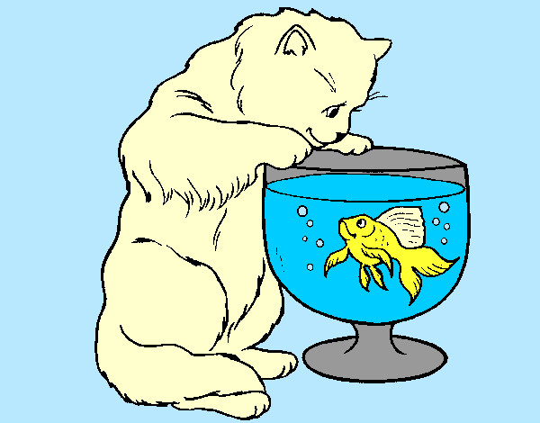 Dibujo Gato mirando al pez pintado por igael