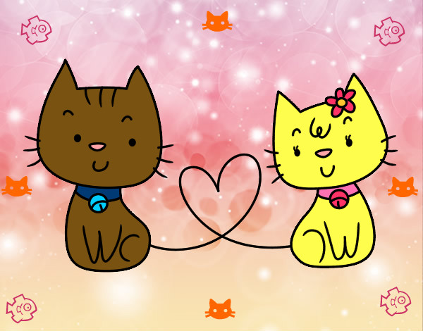 Dibujo Gatos enamorados pintado por lessmi