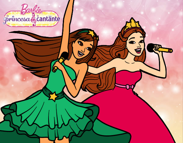 Dibujo Barbie y la princesa cantando pintado por mari101