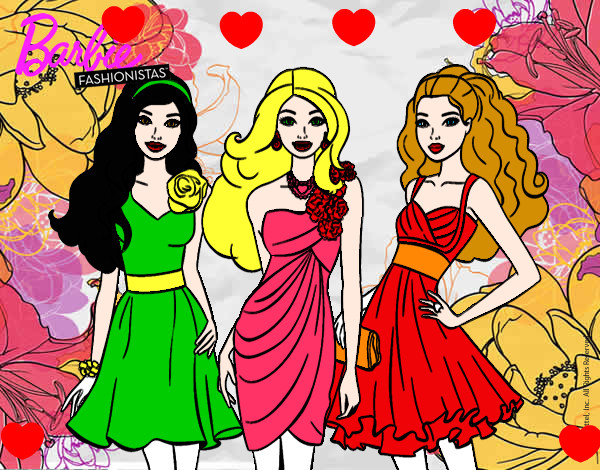 Dibujo Barbie y sus amigas vestidas de fiesta pintado por albatqm