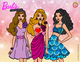 Dibujo Barbie y sus amigas vestidas de fiesta pintado por pacla