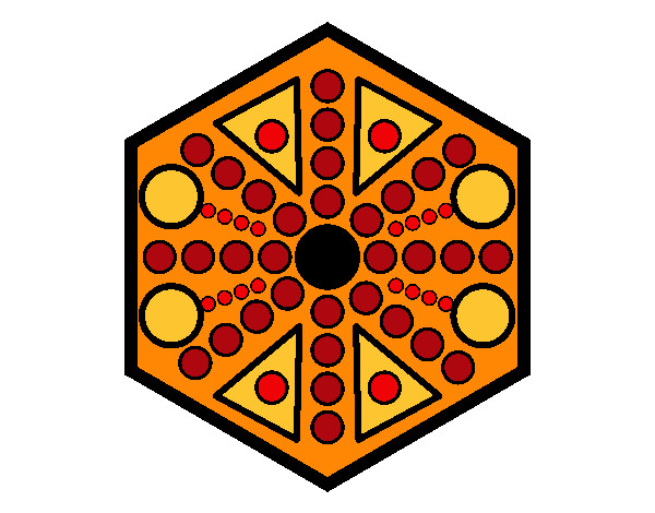 Dibujo Mandala hexagonal pintado por sango