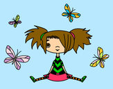 Dibujo Niña con mariposas pintado por Nerea2002
