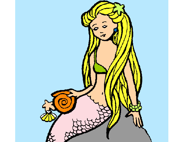Dibujo Sirena con caracola pintado por hannahuva