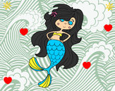 Dibujo Sirena con los brazos en la cardera pintado por cazarez