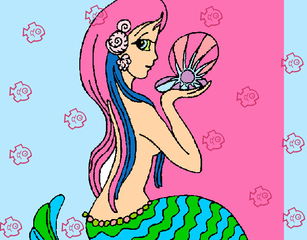 Dibujo Sirena y perla pintado por saramaxi