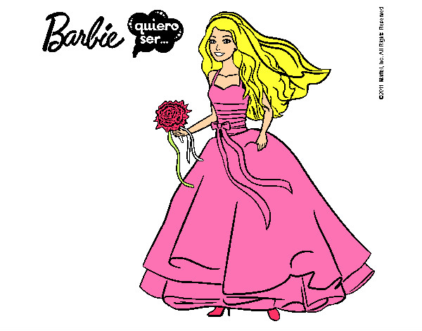 Dibujo Barbie vestida de novia pintado por jule