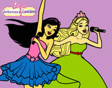 Dibujo Barbie y la princesa cantando pintado por saritard
