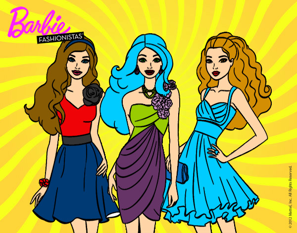 Dibujo Barbie y sus amigas vestidas de fiesta pintado por mary8cruz