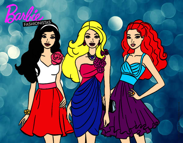 Dibujo Barbie y sus amigas vestidas de fiesta pintado por s1r14