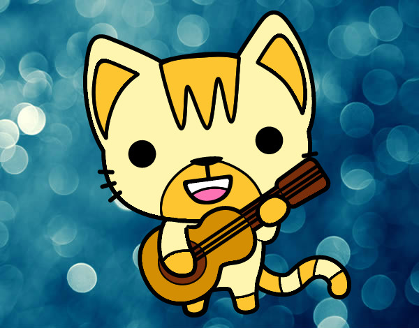 Dibujo Gato guitarrista pintado por DJgoku