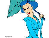 Dibujo Geisha con paraguas pintado por belenciita