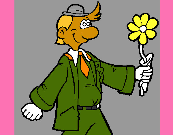 Dibujo Hombre contento con una flor pintado por humb