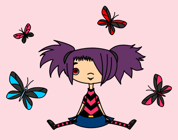 Dibujo Niña con mariposas pintado por Zoe71