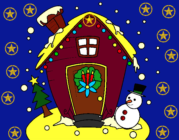 casa de navidad con un muñeco de nieve 