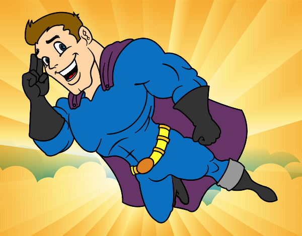 Dibujo Superhéroe volando pintado por nerd