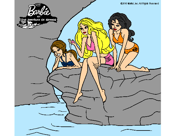 Dibujo Barbie y sus amigas sentadas pintado por Quinn