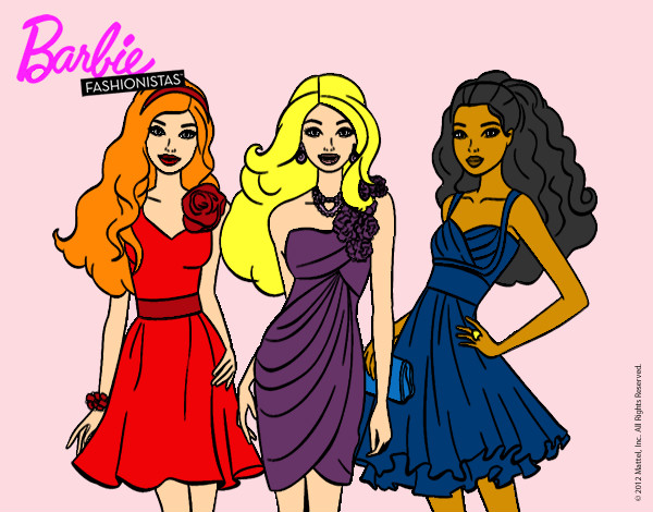 Dibujo Barbie y sus amigas vestidas de fiesta pintado por Quinn