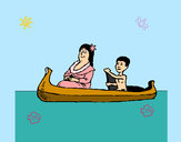 Dibujo Madre e hijo en canoa pintado por MARIANIKNA