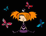 Dibujo Niña con mariposas pintado por Mismisa