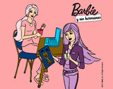 Dibujo Barbie y su hermana merendando pintado por amalia