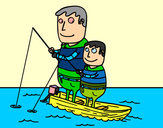 Dibujo Padre e hijo pescando pintado por hugojoel