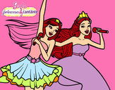 Dibujo Barbie y la princesa cantando pintado por carolina2