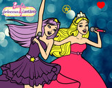 Dibujo Barbie y la princesa cantando pintado por mijangelys