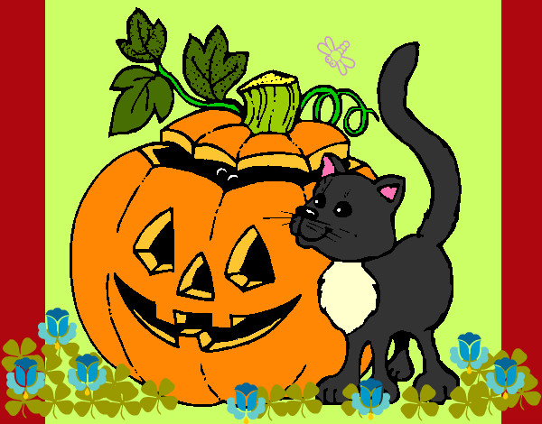 Calabaza y gato