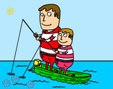Dibujo Padre e hijo pescando pintado por queyla