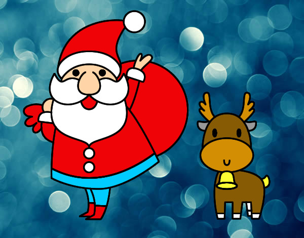 Dibujo Papá Noel y un reno pintado por Esti8