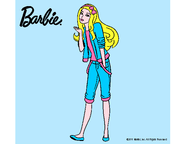 Dibujo Barbie con look casual pintado por Sandrixbel