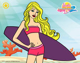 Dibujo Barbie con tabla de surf pintado por Albaturon