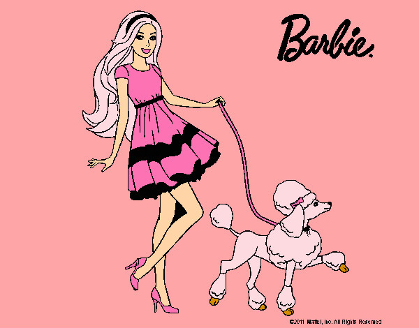 Barbie paseando a su mascota