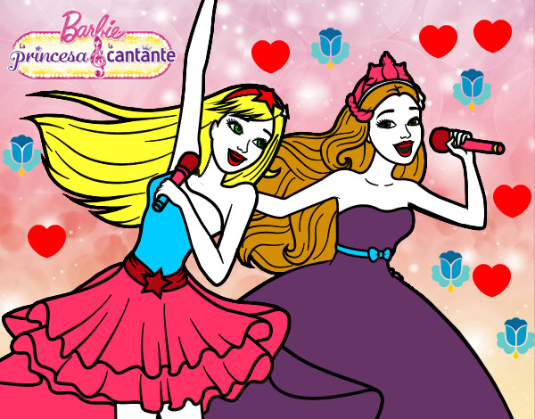 Dibujo Barbie y la princesa cantando pintado por dianabonit