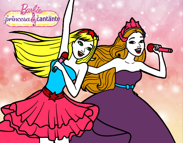 Dibujo Barbie y la princesa cantando pintado por dianabonit